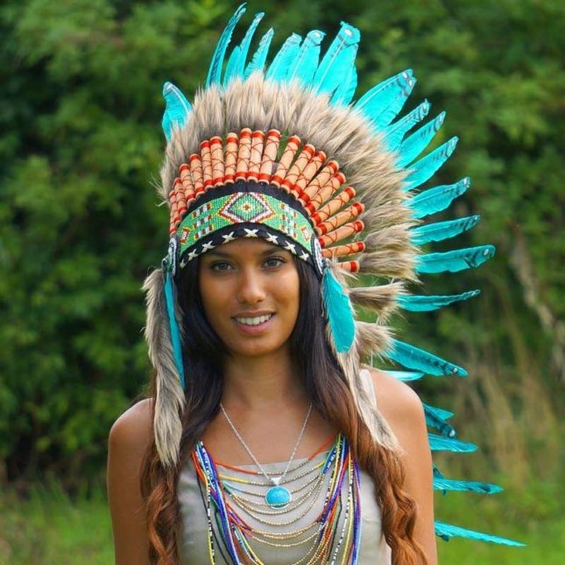 Novum Crafts Feather Headdress | Native American Indian Inspired | Aqua - Image 4